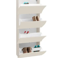 Scarpiera da Ingresso in Legno 4 Ante a Ribalta Beige Cachemire