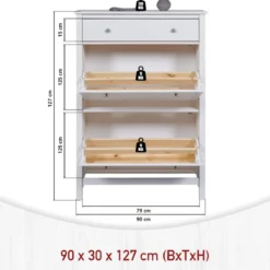 Scarpiera da Ingresso Mobile con 2 Ante Ribalta Cassetto Legno Bianco
