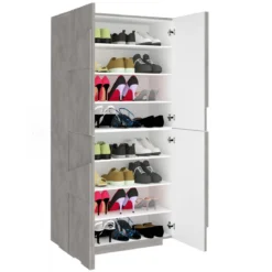 Scarpiera Grigio in Legno a 4 Ante per 32 Paia di Scarpe Mobile Grande