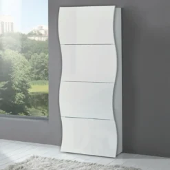 Scarpiera in Legno con 4 Ante a Ribalta Bianco Lucido Mobile Portascarpe