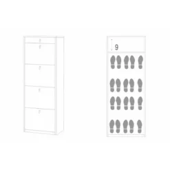 Scarpiera Noce 4 Ante a Specchio Ribalta Doppia 20 Paia Cassetto Scarpe