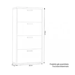 Scarpiera Olmo Slim a 4 Ante Ribalta Doppie Porta Scarpe Salvaspazio