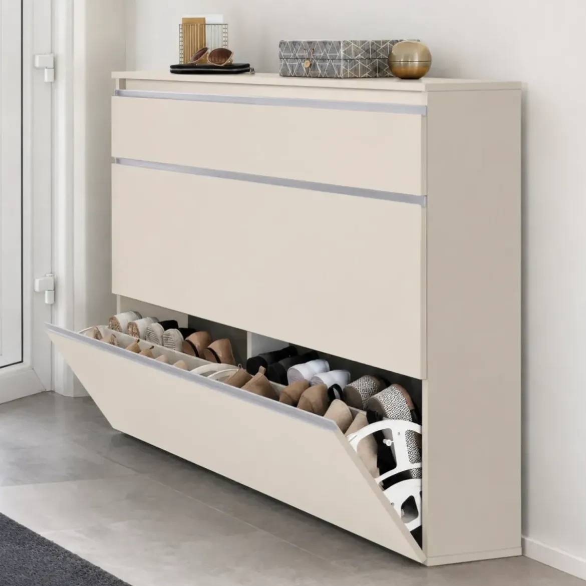 Scarpiera Salvaspazio 3 Ante Ribalta Beige 24 Paia Scarpe da Ingresso
