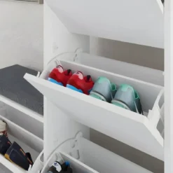 Scarpiera Salvaspazio Ingresso 4 Ante Ribalta Panca Imbottita Bianco
