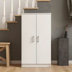 Scarpiera Salvaspazio in Legno Armadio Portascarpe Mobile 2 Ante con Ripiani
