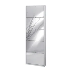 Scarpiera Slim 5 Ante con Specchio Ribalta Bianco Legno Porta Scarpe Salvaspazio