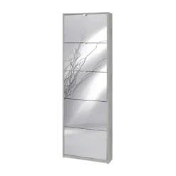 Scarpiera Slim 5 Ante con Specchio Ribalta Grigio Legno Porta Scarpe Salvaspazio