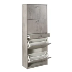 Scarpiera Slim Grigio 4 Ante Ribalta con Cassetto Portascarpe Mobile Salvaspazio