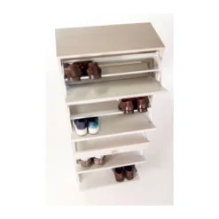 Scarpiera Slim Grigio 4 Ante Ribalta con Cassetto Portascarpe Mobile Salvaspazio