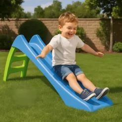 Scivolo Bambini 116 cm con Attacco Acqua e Scaletta 3 Gradini Celeste
