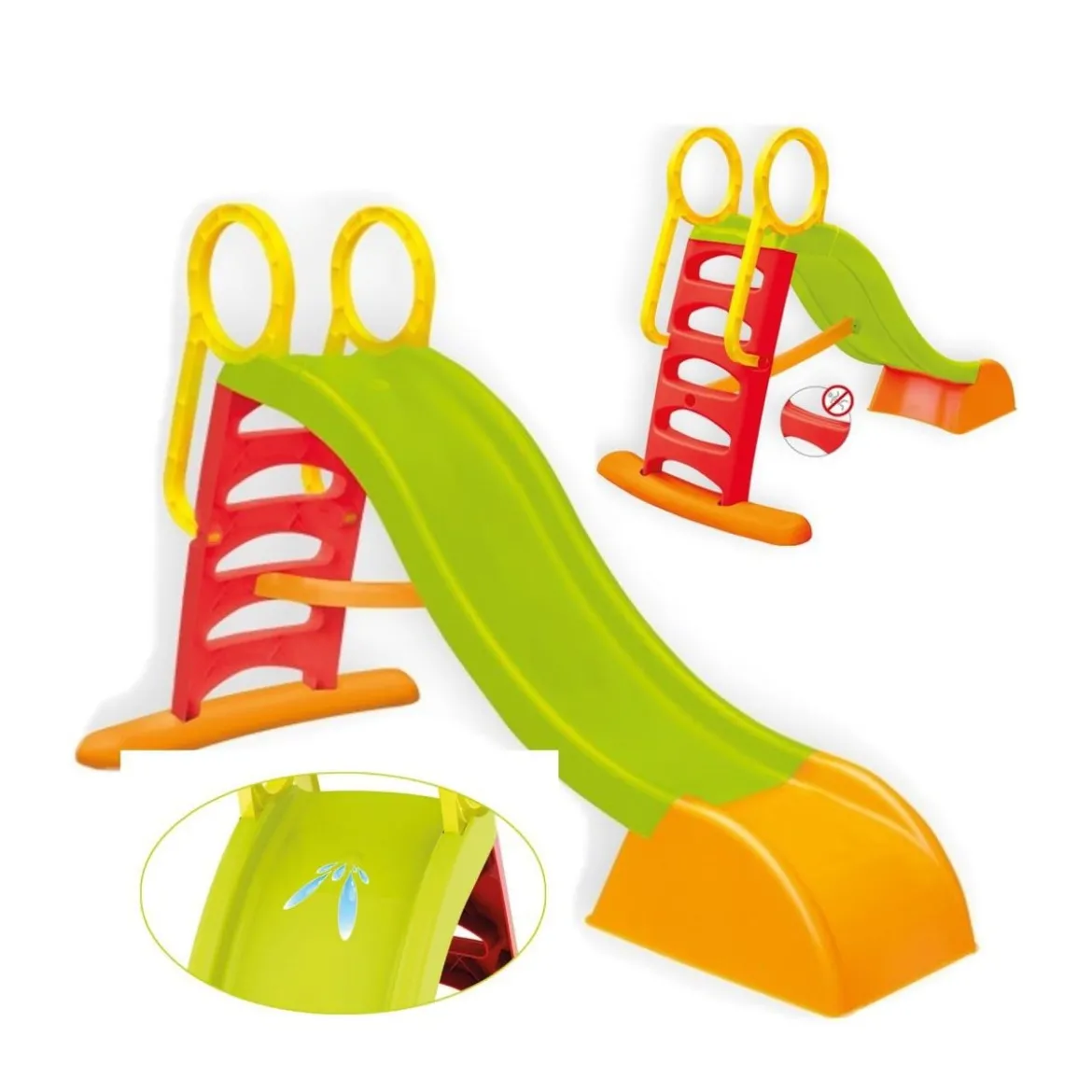 Scivolo Lungo 180cm Plastica Scaletta 5 Gradini h 110cm Innesto Acqua Giardino