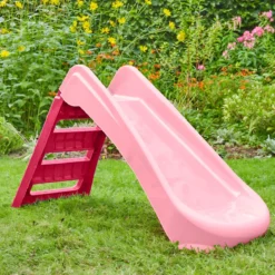 Scivolo per Bambini Pieghevole Salvaspazio a 3 Gradini in Plastica Rosa