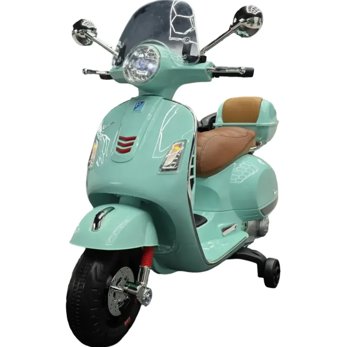 Scooter Elettrico per Bambini Vespa GT 12V Verde Sedile in Pelle Luci