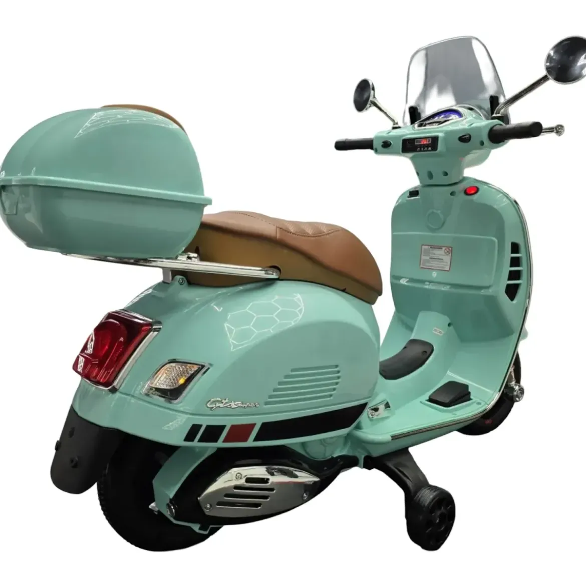 Scooter Elettrico per Bambini Vespa GT 12V Verde Sedile in Pelle Luci