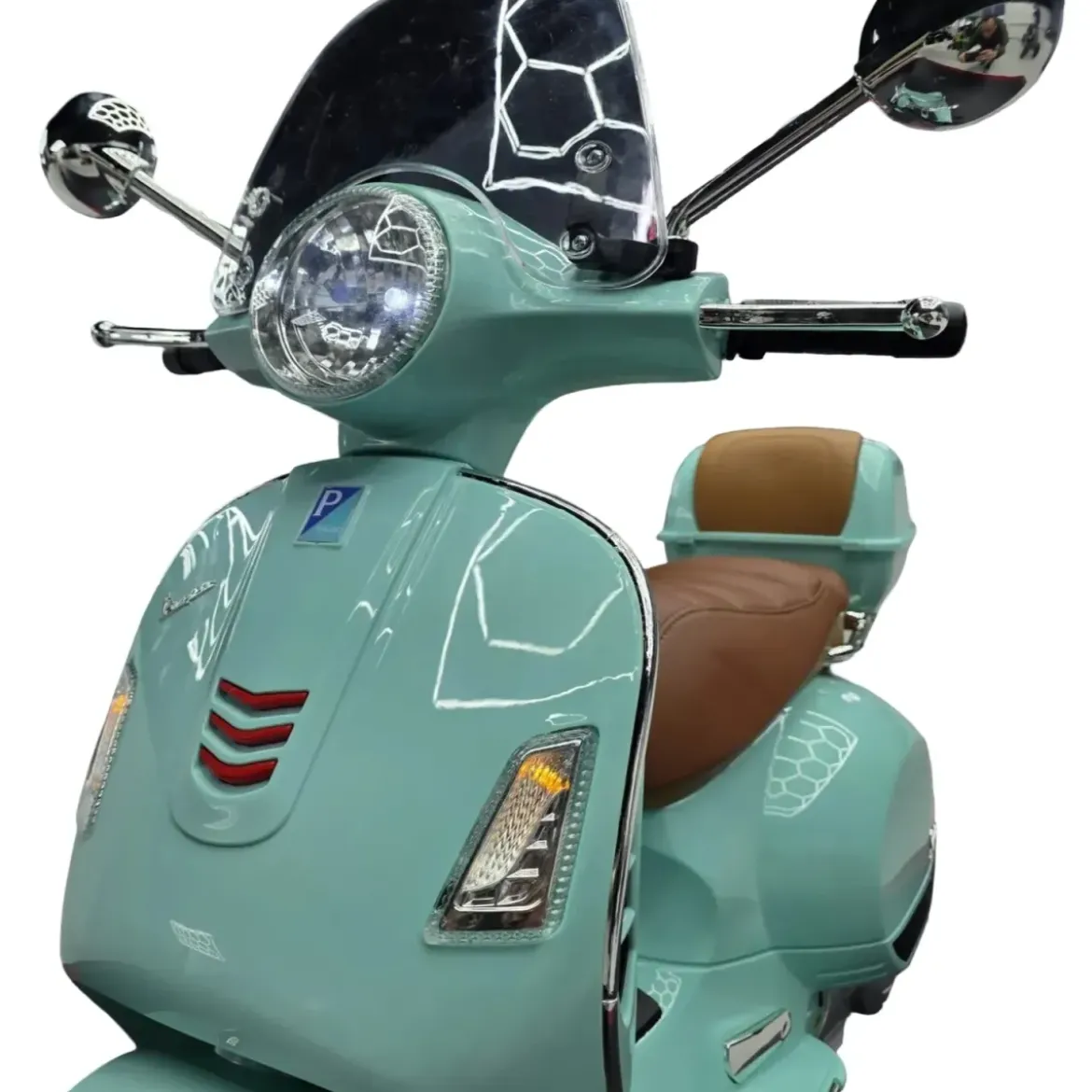 Scooter Elettrico per Bambini Vespa GT 12V Verde Sedile in Pelle Luci