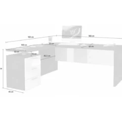 Scrivania Angolare Ufficio 180x160 cm con 3 Cassetti Bianco Grigio