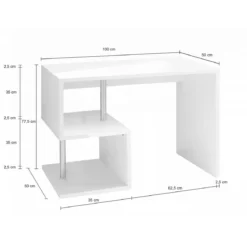 Scrivania Bianca Laccata Lucida 100 cm con Ripiani Libreria