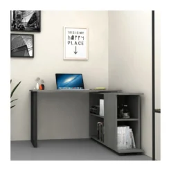 Scrivania Cemento Angolare 120x60 cm con Libreria Reversibile