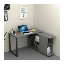 Scrivania Cemento Angolare 120x60 cm con Libreria Reversibile