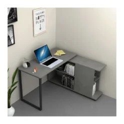 Scrivania Cemento Angolare 120x60 cm con Libreria Reversibile