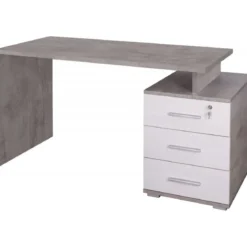 Scrivania 155 cm Cemento Bianco con Cassettiera Grande Ufficio Cameretta