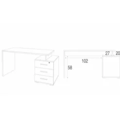 Scrivania 155 cm Ossido Bianco con Cassettiera Grande Ufficio Cameretta
