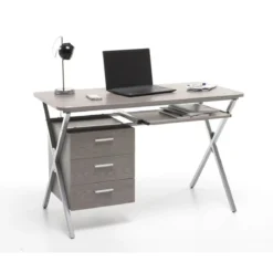 Scrivania con Cassettiera in Legno Grigia 120 Scrittoio Smart Working