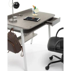 Scrivania con Cassetto in Legno Grigio Porta PC Postazione Workstation