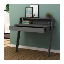 Scrivania da Parete Antracite 94x50 cm per Ufficio Coworking Bordi PVC