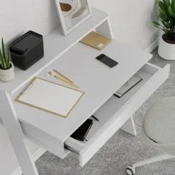Scrivania da Parete con Cassetto Bianco Salvaspazio per Studio Ufficio