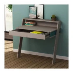Scrivania da Parete Tortora 94x50 cm per Ufficio Coworking Bordi PVC