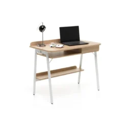 Scrivania in Legno con Cassetto Rovere Porta PC Salvaspazio Scrittoio