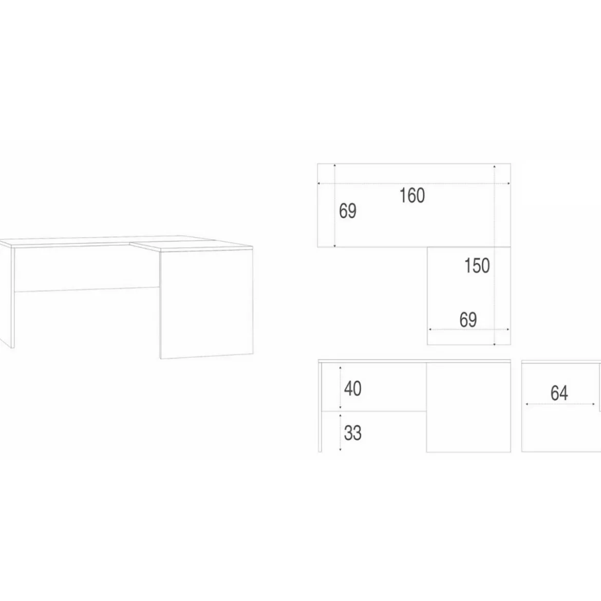Scrivania Legno 160x150 cm ad Angolo Bianco Moderna da Ufficio Studio