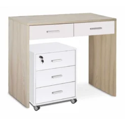 Scrivania Mobile in Legno 90 cm Olmo Bianco Cassetti Uffico Camera Studio