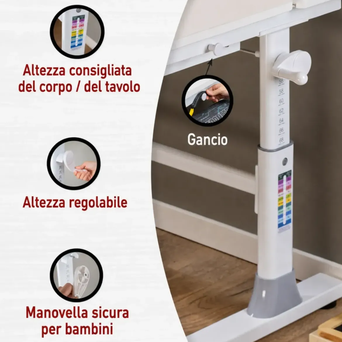 Scrivania per Bambini 120x60 Regolabile con Piano Inclinabile Cassetto