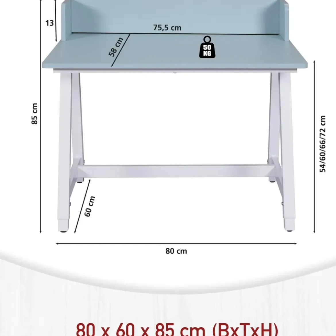 Scrivania Regolabile per Bambini 80x60 cm Bianco Azzurro Metallo MDF