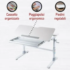 Scrivania Regolabile 100x60 cm con Piano Disegno Inclinabile Cassetto