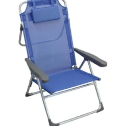 Sdraio Pieghevole Alta con Cuscino Textilene Azzurro Spiaggia Giardino