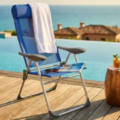 Sdraio Sedia Pieghevole Blu in Textilene Alluminio da Giardino Spiaggia