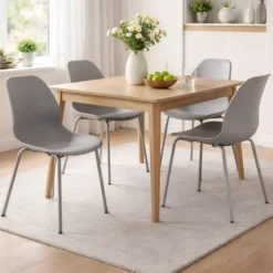 Sedia Cucina Moderna in Plastica Grigio con Gambe in Metallo Grigio