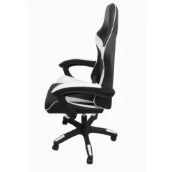 Sedia da Gaming in PVC con Imbottitura Nero e Bianco Reclinabile Girevole