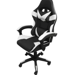 Sedia da Gaming in PVC con Imbottitura Nero e Bianco Reclinabile Girevole