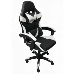 Sedia da Gaming in PVC con Imbottitura Nero e Bianco Reclinabile Girevole