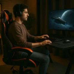 Sedia da Gaming in PVC con Imbottitura Nero e Rosso Reclinabile Girevole