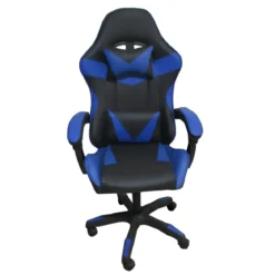 Sedia da Gaming in PVC con Imbottitura Nero e Blu Reclinabile Girevole