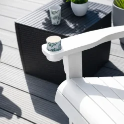Sedia da Giardino Poltrona Keter Bianco Effetto Legno Porta Bicchiere