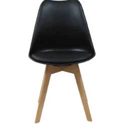 Sedia da Pranzo Moderna Gambe Legno Faccio Seduta Poliuretano Nero