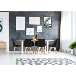 Sedia da Pranzo Moderna Gambe Legno Faccio Seduta Poliuretano Nero