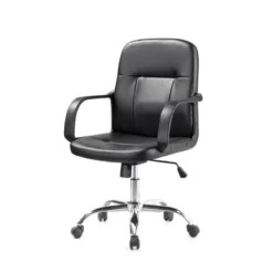 Sedia da Ufficio Direzionale in Ecopelle Nero con Base Cromata