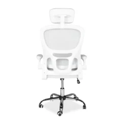 Sedia da Ufficio Ergonomica Bianca in Rete con Braccioli e Poggiatesta